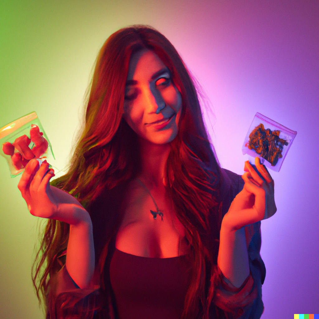 Mujer escogiendo entre 2 productos de cannabis